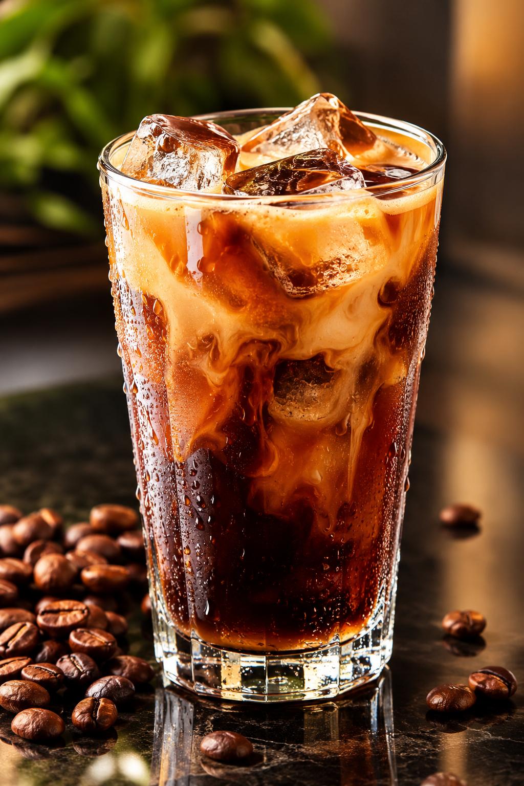 Iced coffee on a cozy morning table